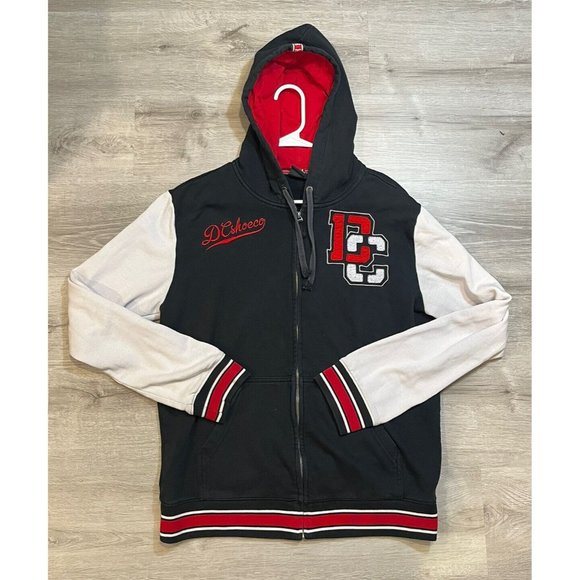 DC Shoes Other - DC Shoe Co. Hooded Zip Up Black & Red Varsity Jacket Skateboard Coat‎ Sz Medium